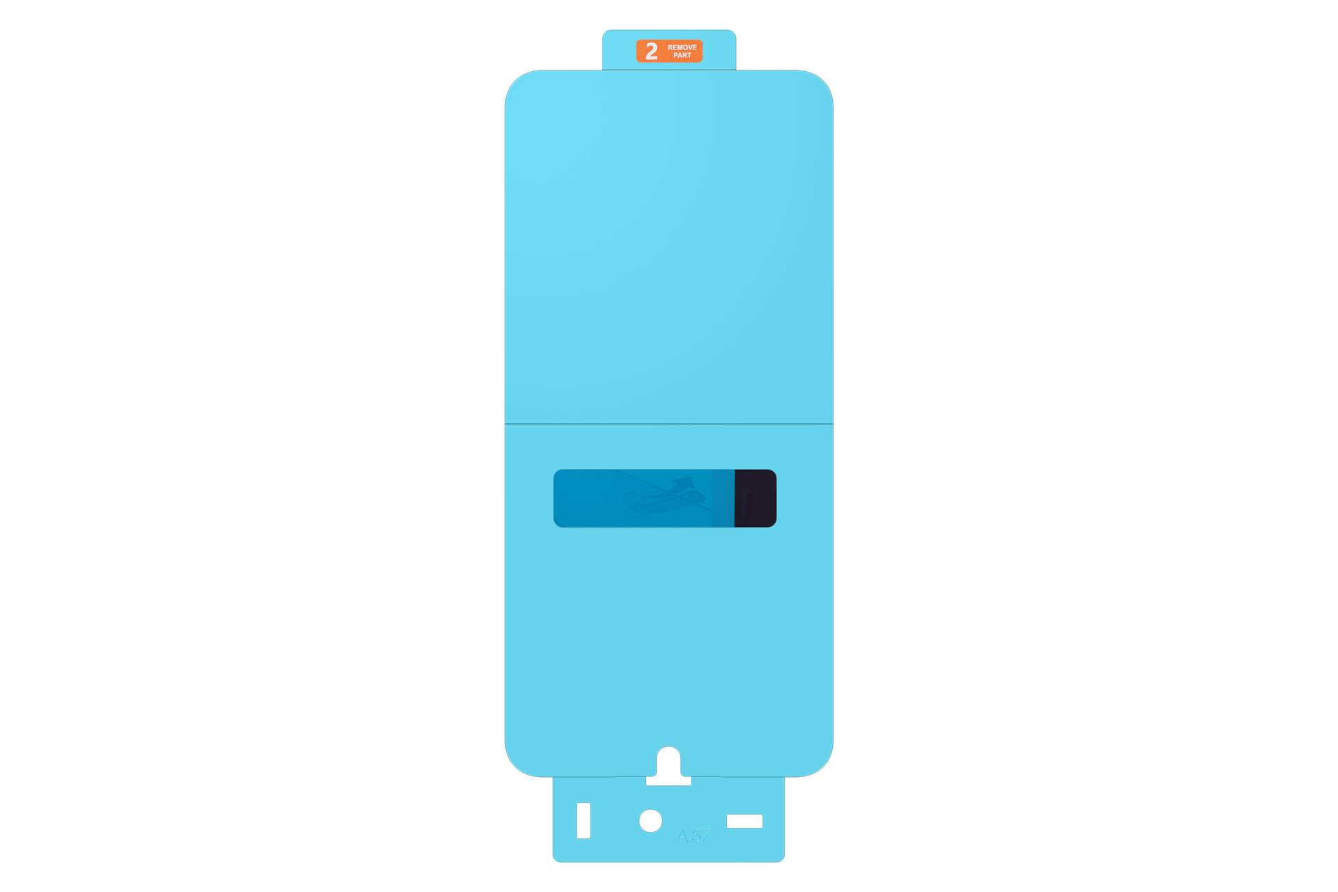 Einfache Illustration eines blauen elektrischen Warmwasserbereiters mit kleinem Display und Bedienelementen unten auf schwarzem Hintergrund.
