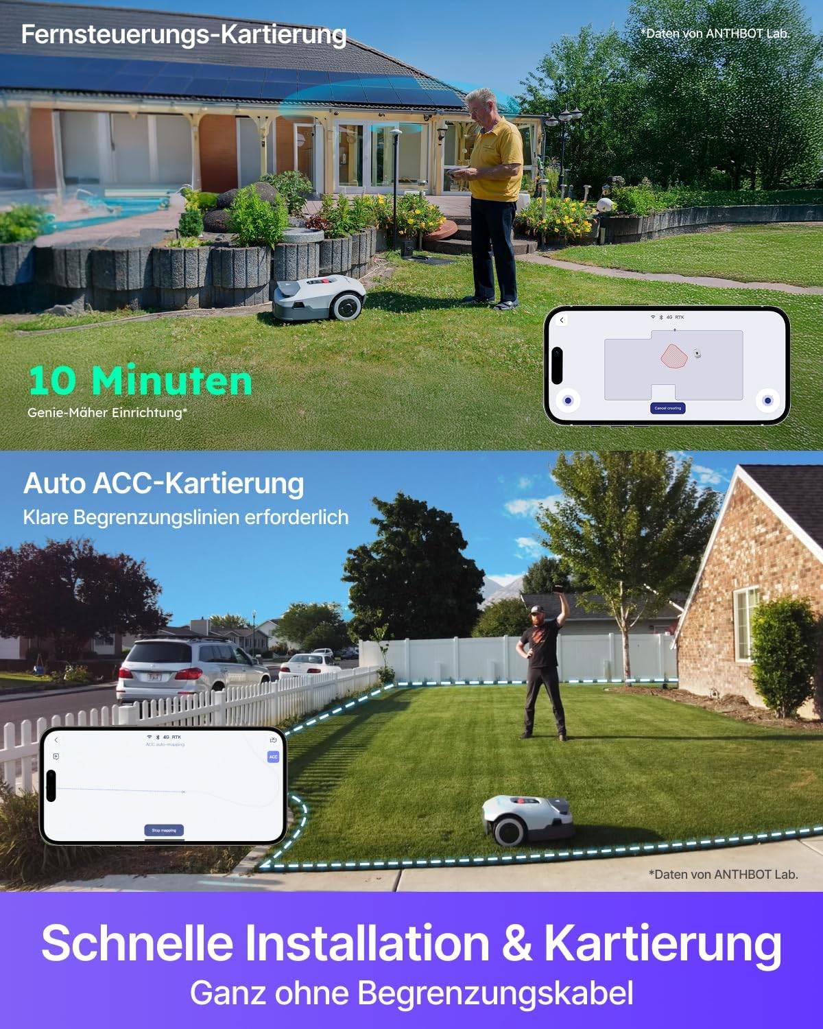 Redkey Genie 800 Mähroboter ohne Begrenzungskabel, Empf. 800 m², Max. 1500 m², Rasenmäher Roboter mit RTK+4-Kamera Vision, Präzise Navigation, KI