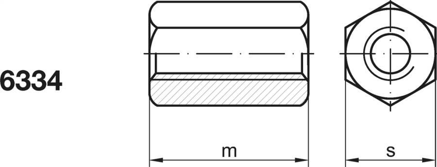 DIN 6334 Sechskantmuttern, Höhe 3 d 063341100080000 SW 13 Norm DIN 6334 Werkstoff Stahl 10 Oberfläche galv. verzinkt For