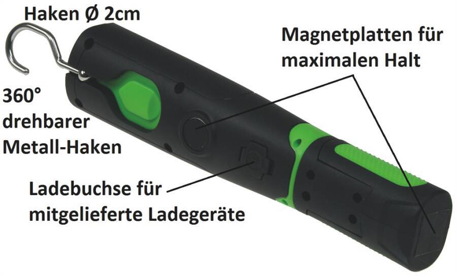 COB-LED-Akku-Arbeitsleuchte Flexi 87464 Typ FlexiLED+ Lieferumfang 230 V-Netzteil und 12 V Ladegerät, Ladeschale zur Tis