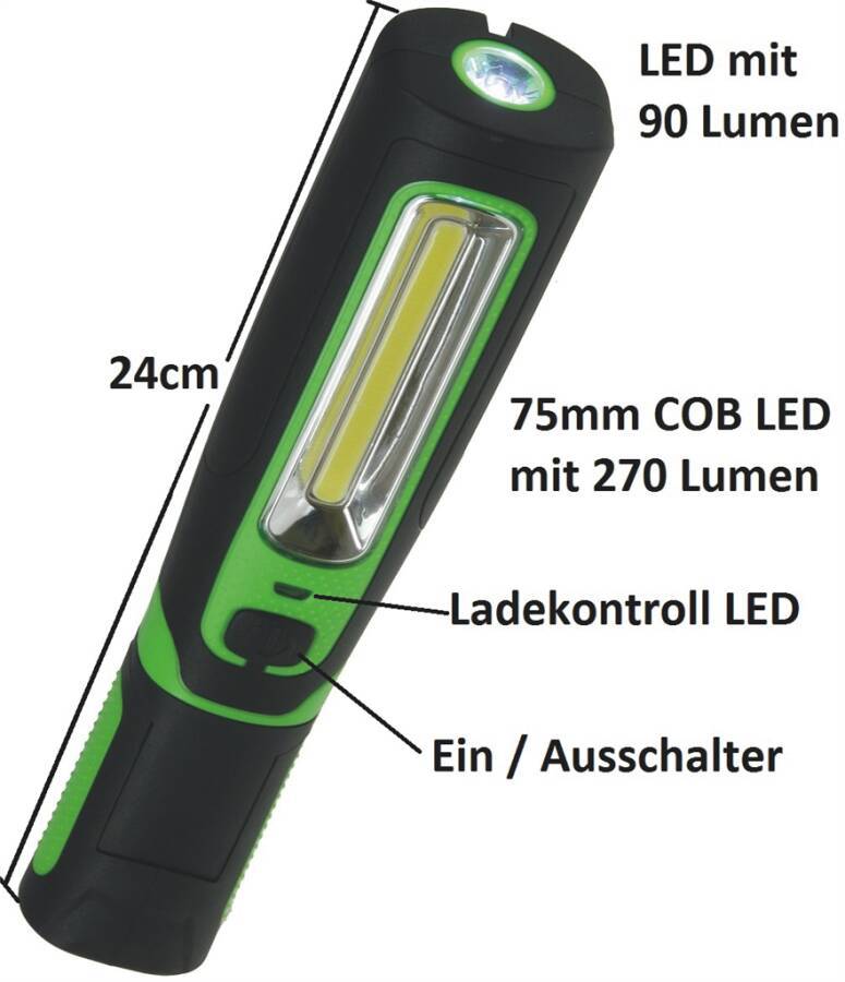 COB-LED-Akku-Arbeitsleuchte Flexi 22149 Typ FlexiLED+ Lieferumfang 230 V-Netzteil und 12 V Ladegerät, Ladeschale zur Tis