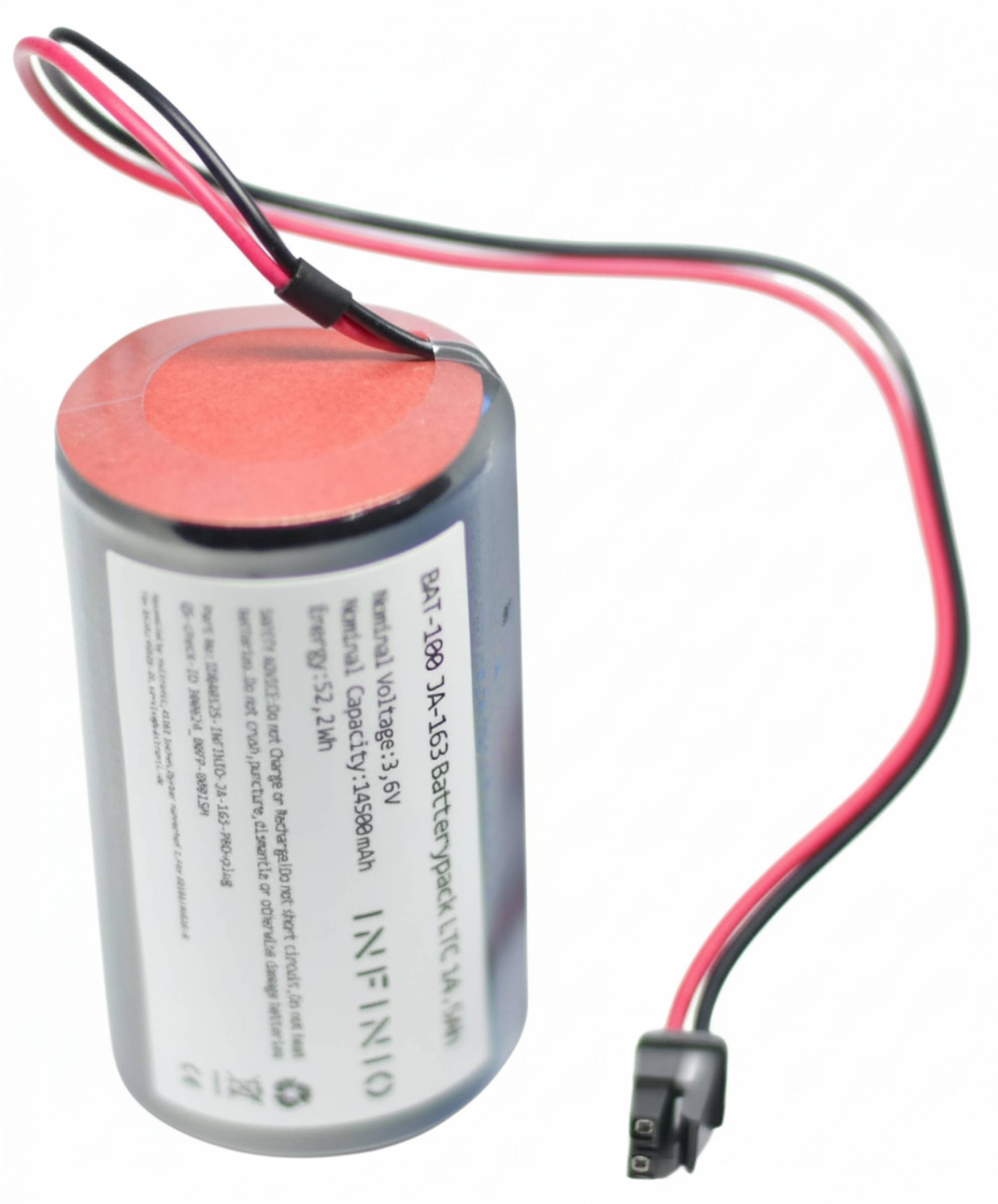 Infinio FANSO Ersatzbatterie 3,6V kompatibel zu Jablotron BAT-​100A für JA-​163 inkl. 50cm Kabel & Stecker