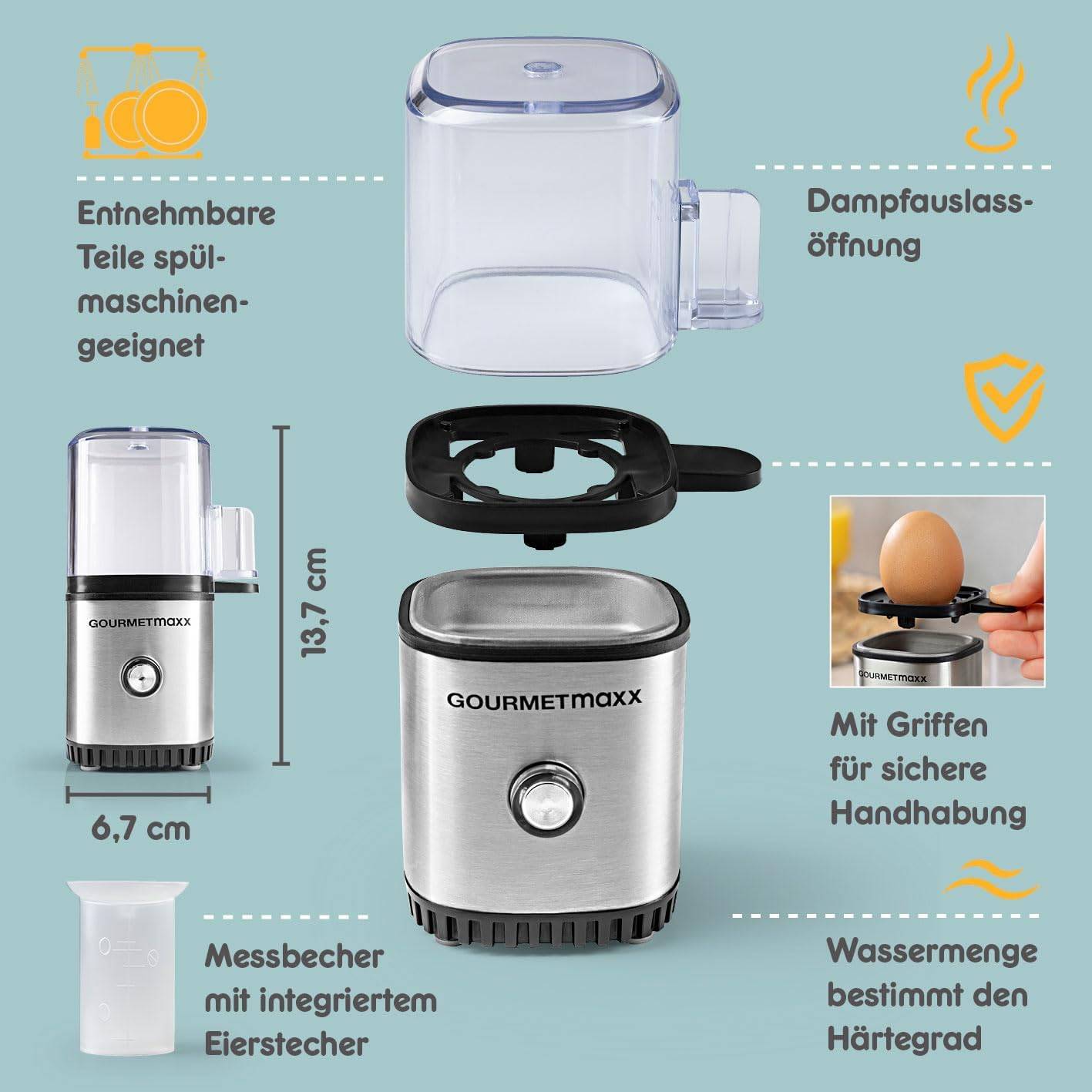 GOURMETmaxx Design Eierkocher für 1 Ei 3 Härtegrade