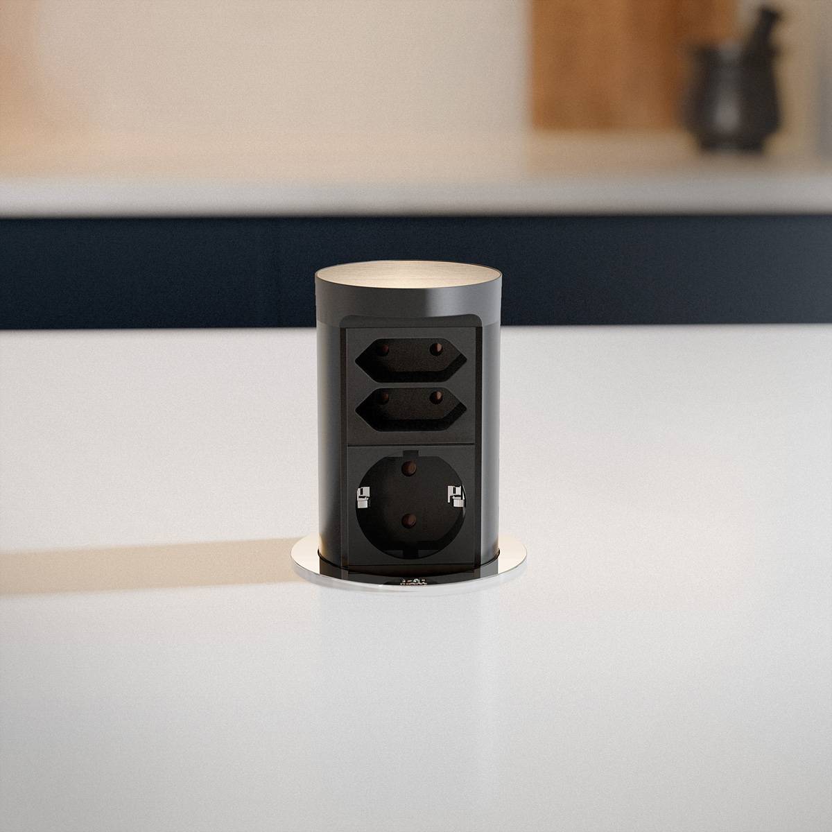 BACHMANN ELEVATOR2 1xCEE7/3 2xEuro, Edelstahl-Optik 2,0 m AEH