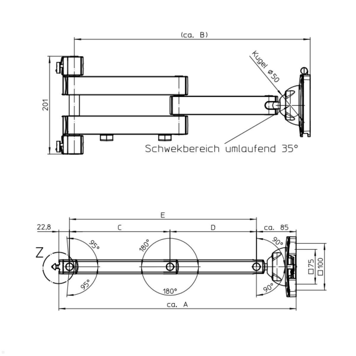 Novus TFC Monitorhalter für Alu-Profil Faltarm 700 mm (969+3039+001)