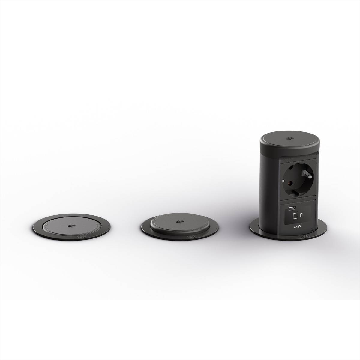 BACHMANN ELEVATOR2 1xCEE7/3 1xUSB C/C45W, Wireless Charger 15W RAL9005 0,5m IS