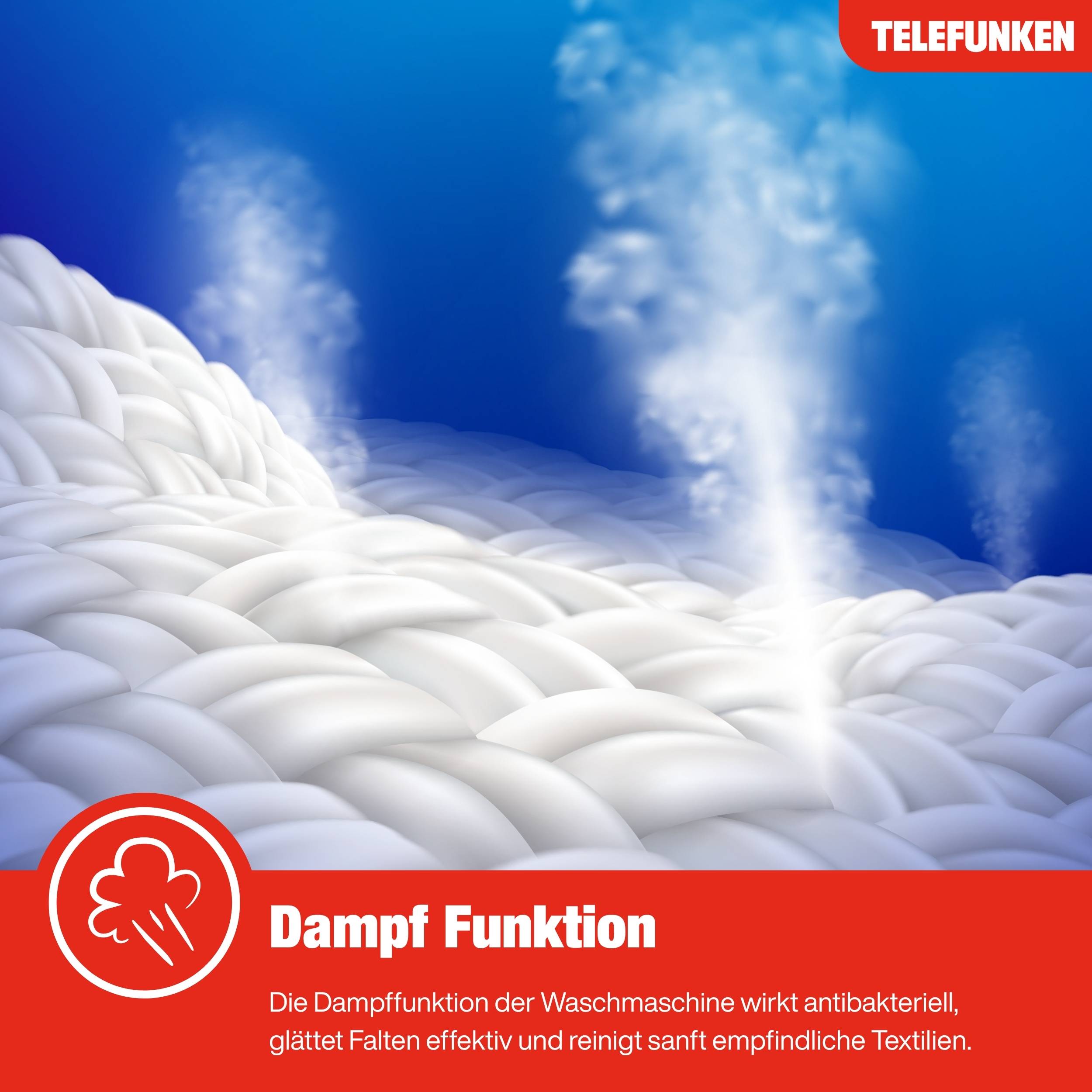 Telefunken Waschmaschine 10kg | Frontlader 1400 U/Min. | Dampffunktion | Inverter Motor | AquaStop | W1014AS1W