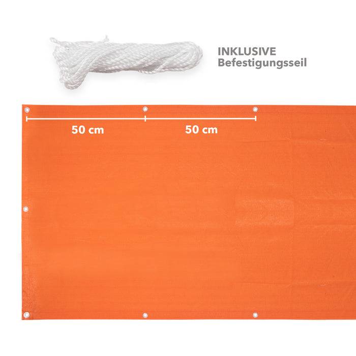 FLOORDIREKT Balkonsichtschutz - Sicht- & Windschutz - Inklusive stabiler Metallösen & Befestigungsschnur - Orange - 90 x 500 cm