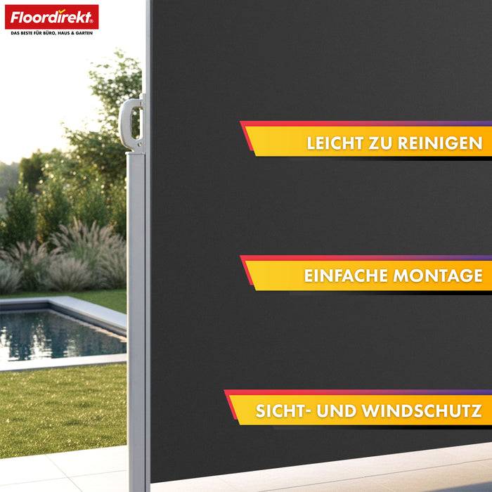 FLOORDIREKT Alu-Seitenmarkise – Sicht- & Sonnenschutz für Balkon oder Terrasse – UV-beständig & wasserabweisend – Anthrazit – 140 × 300 cm