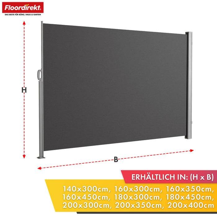 FLOORDIREKT Alu-Seitenmarkise – Sicht- & Sonnenschutz für Balkon oder Terrasse – UV-beständig & wasserabweisend – Anthrazit – 140 × 300 cm