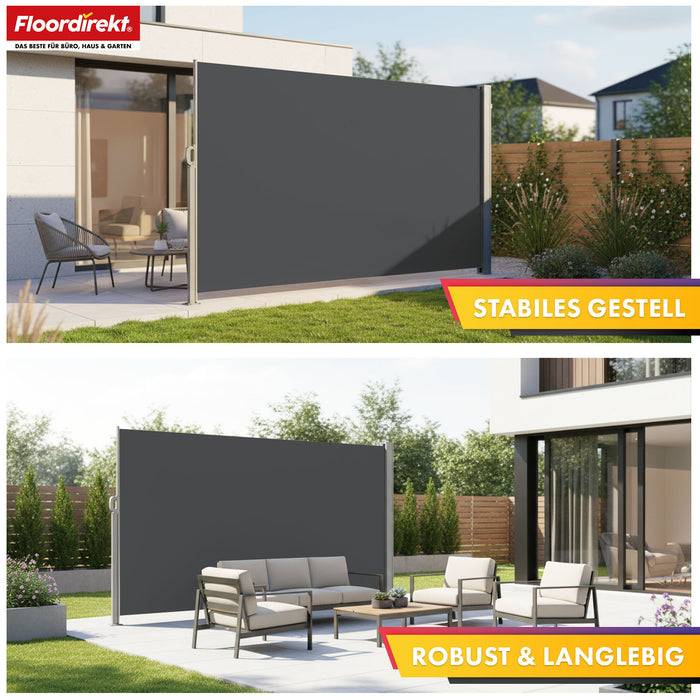 FLOORDIREKT Alu-Seitenmarkise – Sicht- & Sonnenschutz für Balkon oder Terrasse – UV-beständig & wasserabweisend – Anthrazit – 180 × 350 cm