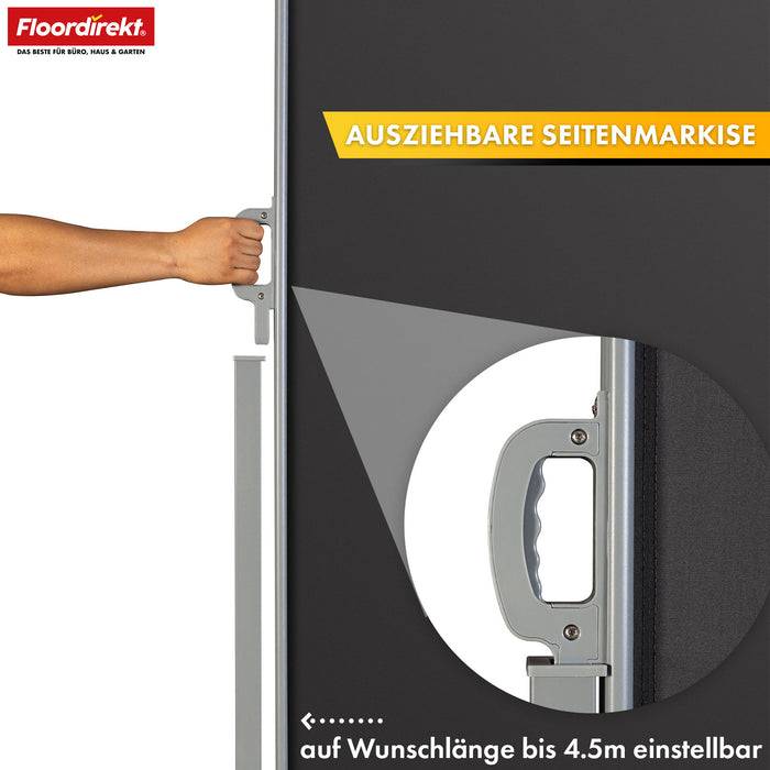 FLOORDIREKT Alu-Seitenmarkise – Sicht- & Sonnenschutz für Balkon oder Terrasse – UV-beständig & wasserabweisend – Anthrazit – 200 × 400 cm