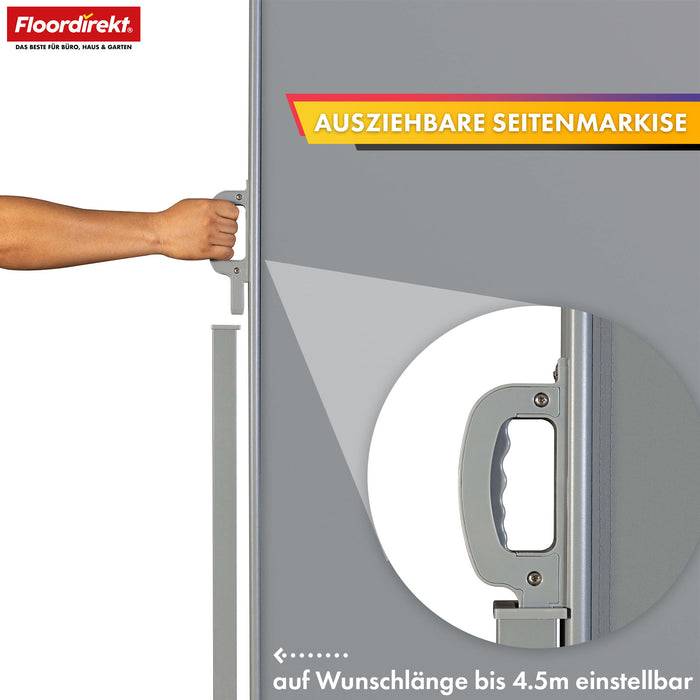 FLOORDIREKT Alu-Seitenmarkise – Sicht- & Sonnenschutz für Balkon oder Terrasse – UV-beständig & wasserabweisend – Hellgrau – 180 × 350 cm