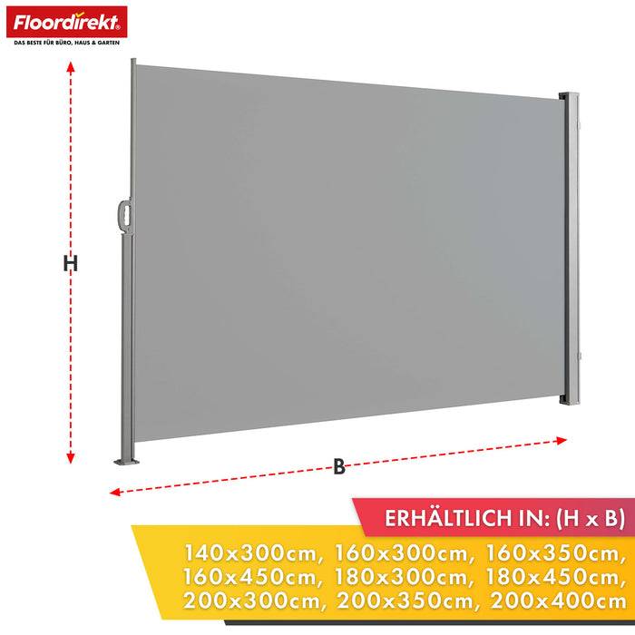 FLOORDIREKT Alu-Seitenmarkise – Sicht- & Sonnenschutz für Balkon oder Terrasse – UV-beständig & wasserabweisend – Hellgrau – 180 × 350 cm