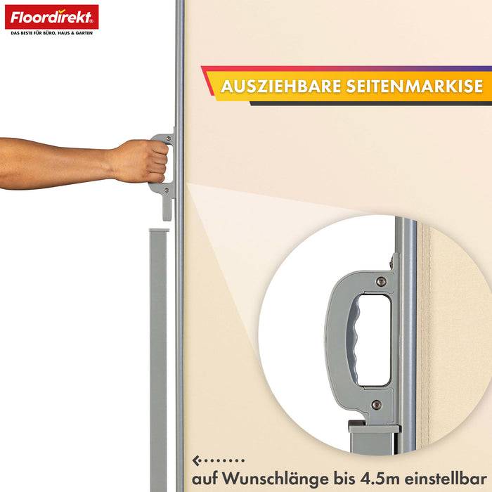 FLOORDIREKT Alu-Seitenmarkise – Sicht- & Sonnenschutz für Balkon oder Terrasse – UV-beständig & wasserabweisend – Beige – 180 × 350 cm