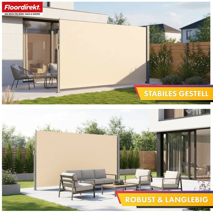 FLOORDIREKT Alu-Seitenmarkise – Sicht- & Sonnenschutz für Balkon oder Terrasse – UV-beständig & wasserabweisend – Beige – 160 × 300 cm