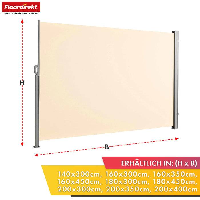 FLOORDIREKT Alu-Seitenmarkise – Sicht- & Sonnenschutz für Balkon oder Terrasse – UV-beständig & wasserabweisend – Beige – 180 × 350 cm