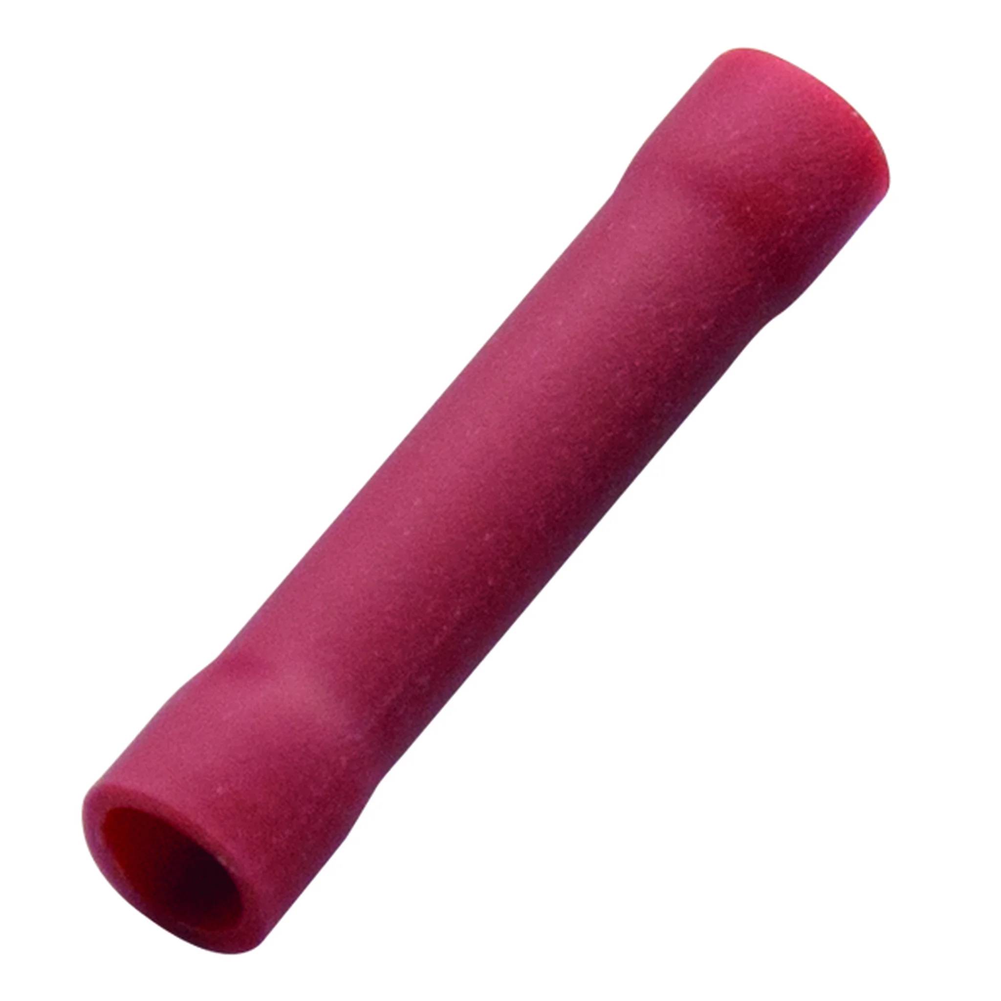 Rote Gummi-Isolierhülse oder -kappe, hohles zylindrisches Rohr auf weißem Hintergrund dargestellt.