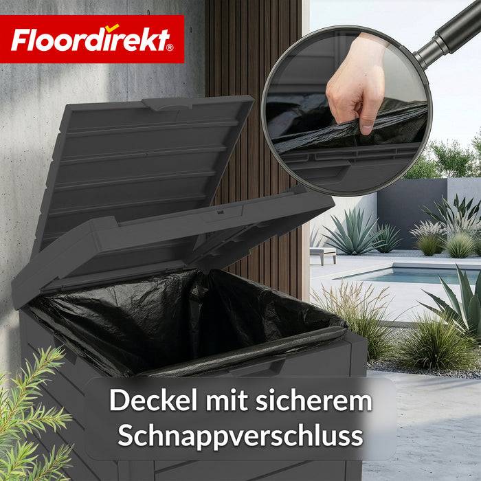 FLOORDIREKT Mülleimer in Holz-Optik - Wetterfester Müllbehälter für Garten & Terrasse - Anthrazit - 118 L