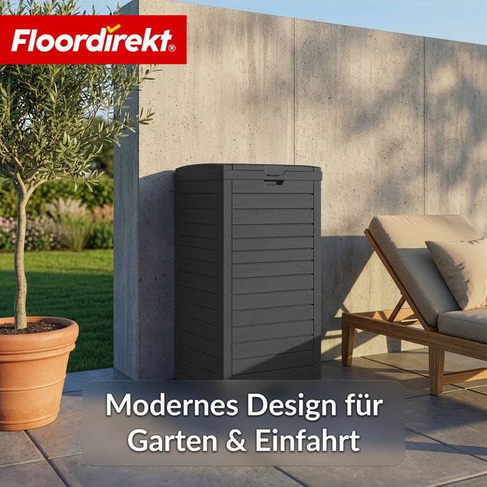 FLOORDIREKT Mülleimer in Holz-Optik - Wetterfester Müllbehälter für Garten & Terrasse - Anthrazit - 118 L