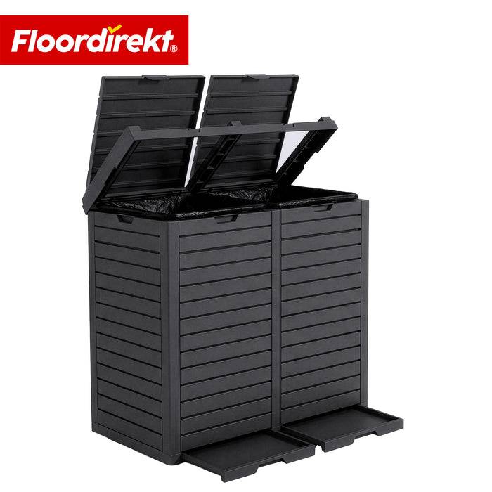 FLOORDIREKT Mülleimer in Holz-Optik - Wetterfester Müllbehälter für Garten & Terrasse - Anthrazit - 230 L