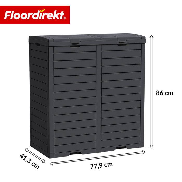 FLOORDIREKT Mülleimer in Holz-Optik - Wetterfester Müllbehälter für Garten & Terrasse - Anthrazit - 230 L