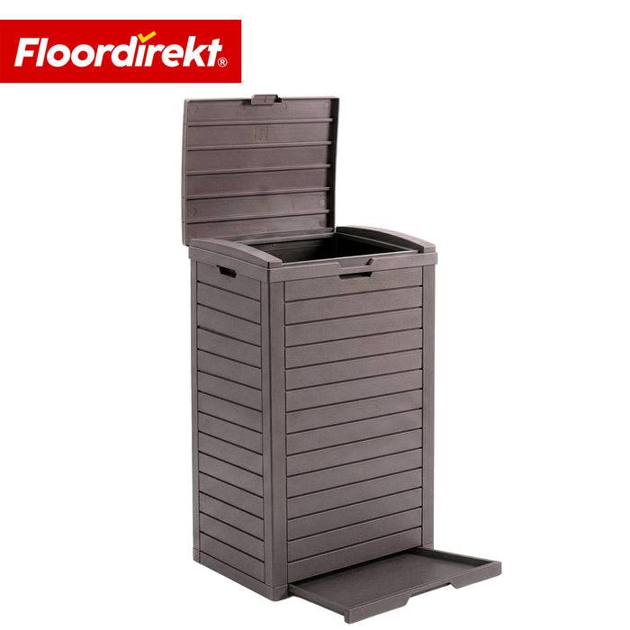 FLOORDIREKT Mülleimer in Holz-Optik - Wetterfester Müllbehälter für Garten & Terrasse - Braun - 118 L