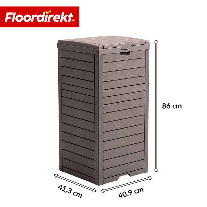 FLOORDIREKT Mülleimer in Holz-Optik - Wetterfester Müllbehälter für Garten & Terrasse - Braun - 118 L