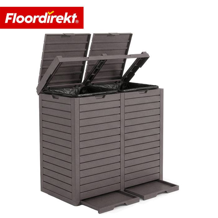 FLOORDIREKT Mülleimer in Holz-Optik - Wetterfester Müllbehälter für Garten & Terrasse - Braun - 230 L