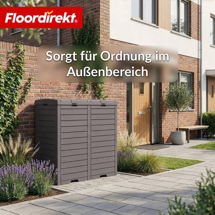 FLOORDIREKT Mülleimer in Holz-Optik - Wetterfester Müllbehälter für Garten & Terrasse - Braun - 230 L