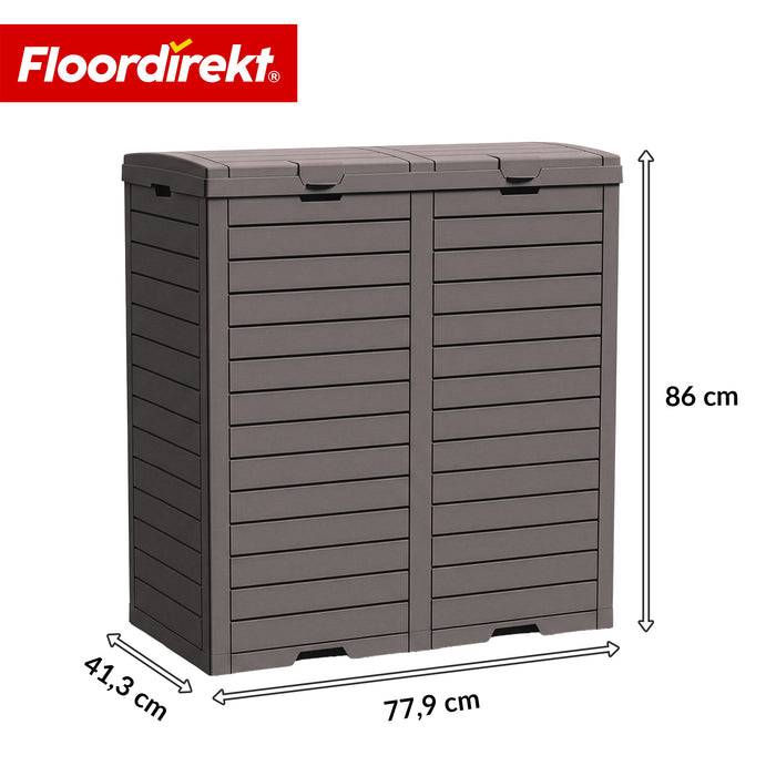 FLOORDIREKT Mülleimer in Holz-Optik - Wetterfester Müllbehälter für Garten & Terrasse - Braun - 230 L