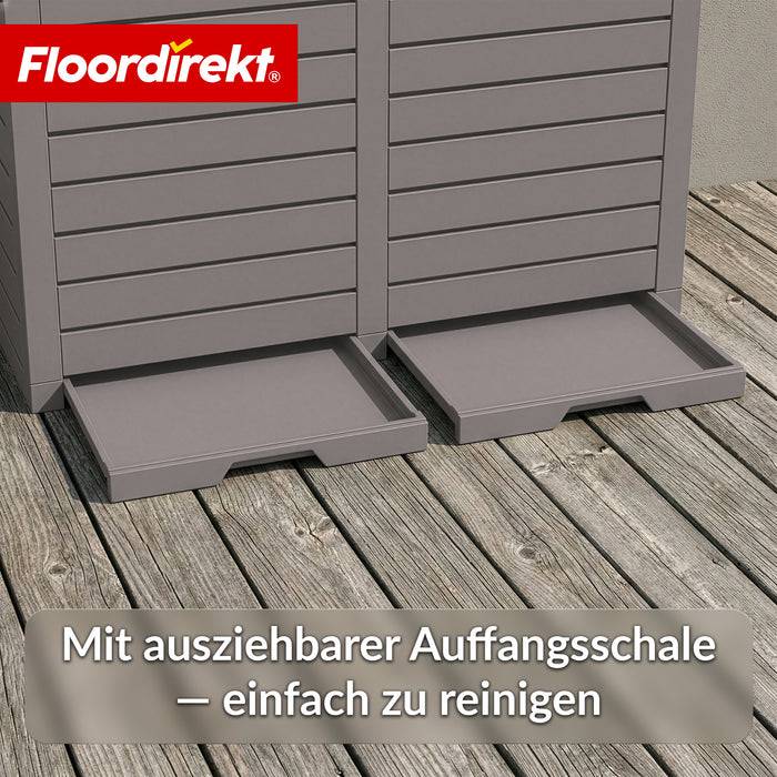 FLOORDIREKT Mülleimer in Holz-Optik - Wetterfester Müllbehälter für Garten & Terrasse - Braun - 230 L
