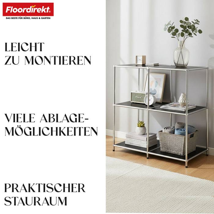 FLOORDIREKT Metallregal Concept Epure MK-027 - Offenes 3-stöckiges Sideboard & Ablageregal - Vielseitig einsetzbar - Schwarz