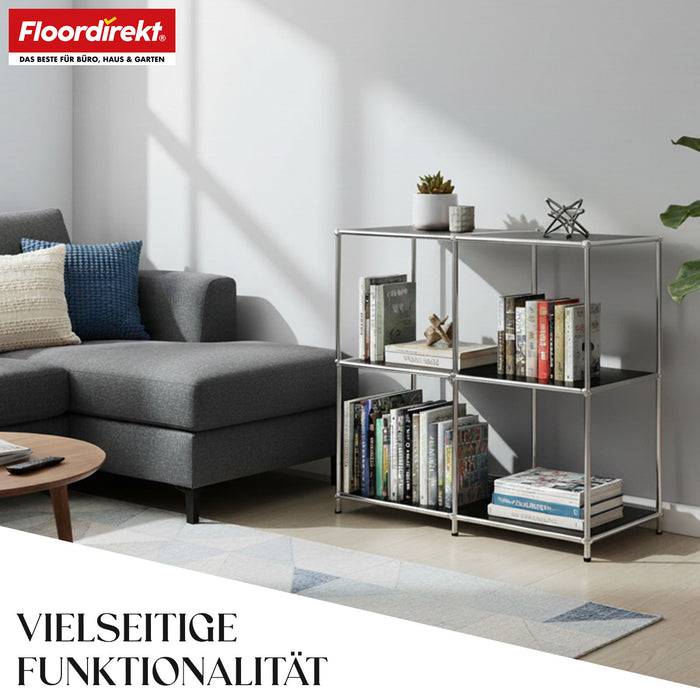FLOORDIREKT Metallregal Concept Epure MK-027 - Offenes 3-stöckiges Sideboard & Ablageregal - Vielseitig einsetzbar - Schwarz
