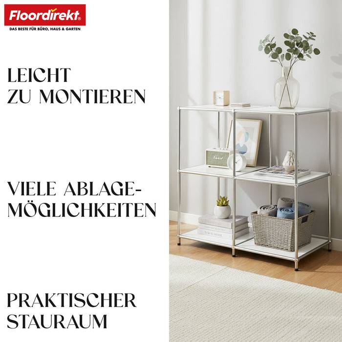 FLOORDIREKT Metallregal Concept Epure MK-027 - Offenes 3-stöckiges Sideboard & Ablageregal - Vielseitig einsetzbar - Weiß