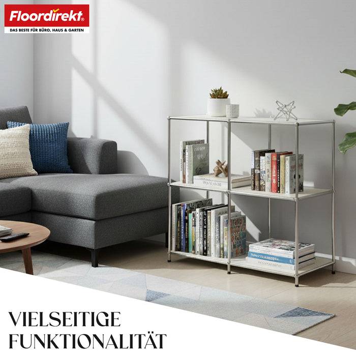 FLOORDIREKT Metallregal Concept Epure MK-027 - Offenes 3-stöckiges Sideboard & Ablageregal - Vielseitig einsetzbar - Weiß