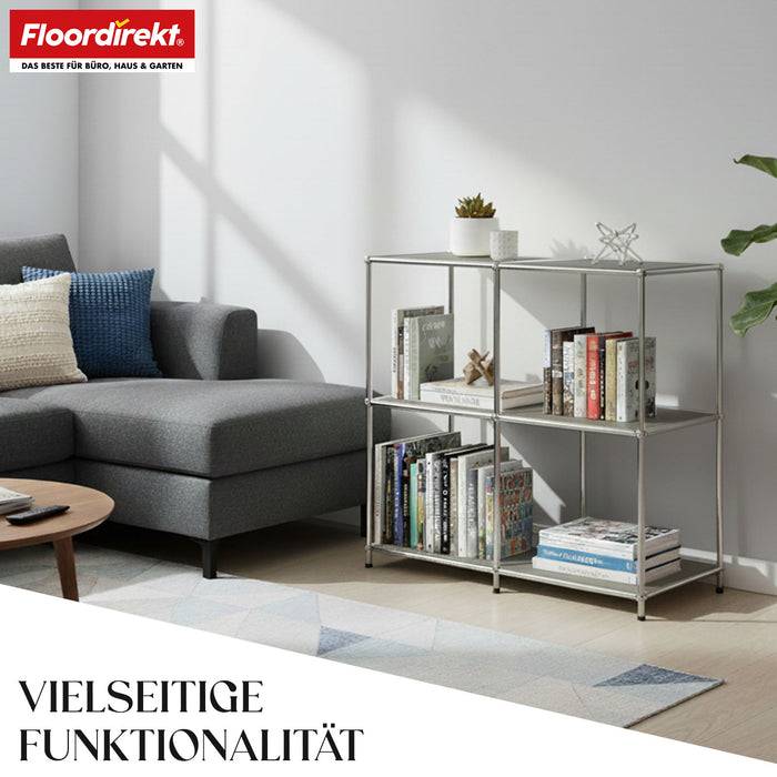 FLOORDIREKT Metallregal Concept Epure MK-027 - Offenes 3-stöckiges Sideboard & Ablageregal - Vielseitig einsetzbar - Grau