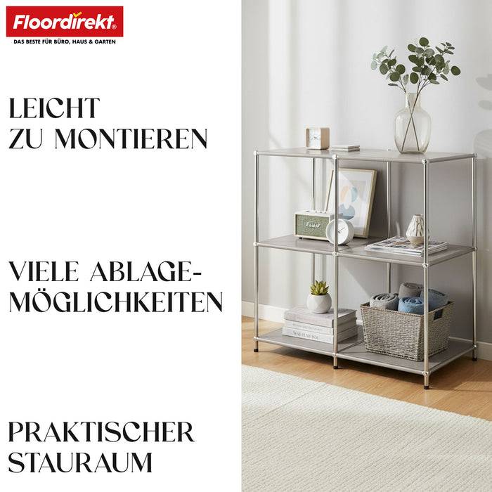 FLOORDIREKT Metallregal Concept Epure MK-027 - Offenes 3-stöckiges Sideboard & Ablageregal - Vielseitig einsetzbar - Grau