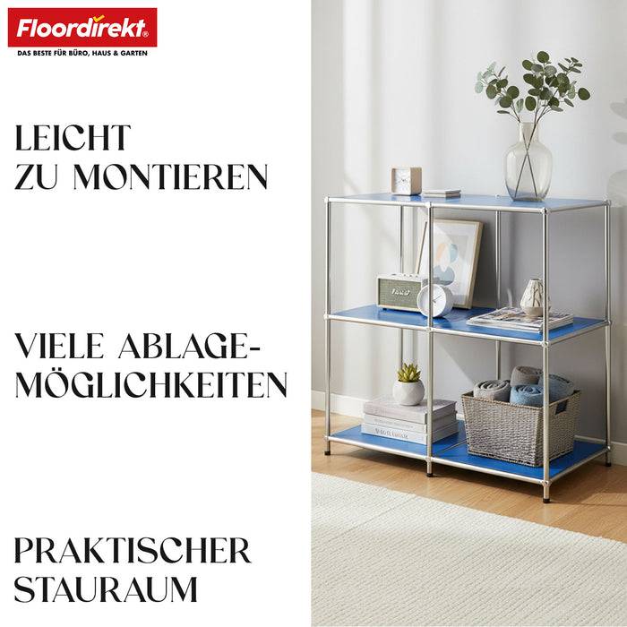 FLOORDIREKT Metallregal Concept Epure MK-027 - Offenes 3-stöckiges Sideboard & Ablageregal - Vielseitig einsetzbar - Blau