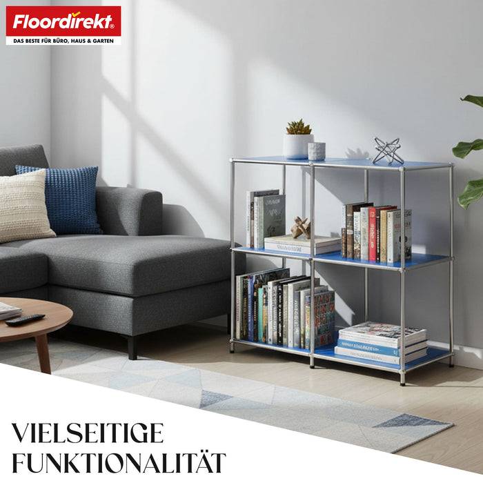 FLOORDIREKT Metallregal Concept Epure MK-027 - Offenes 3-stöckiges Sideboard & Ablageregal - Vielseitig einsetzbar - Blau