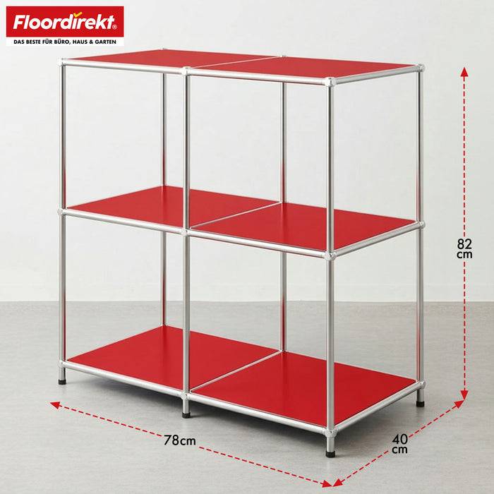 FLOORDIREKT Metallregal Concept Epure MK-027 - Offenes 3-stöckiges Sideboard & Ablageregal - Vielseitig einsetzbar - Rot