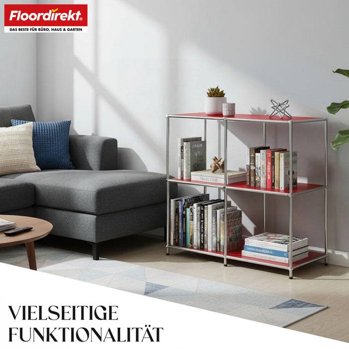FLOORDIREKT Metallregal Concept Epure MK-027 - Offenes 3-stöckiges Sideboard & Ablageregal - Vielseitig einsetzbar - Rot