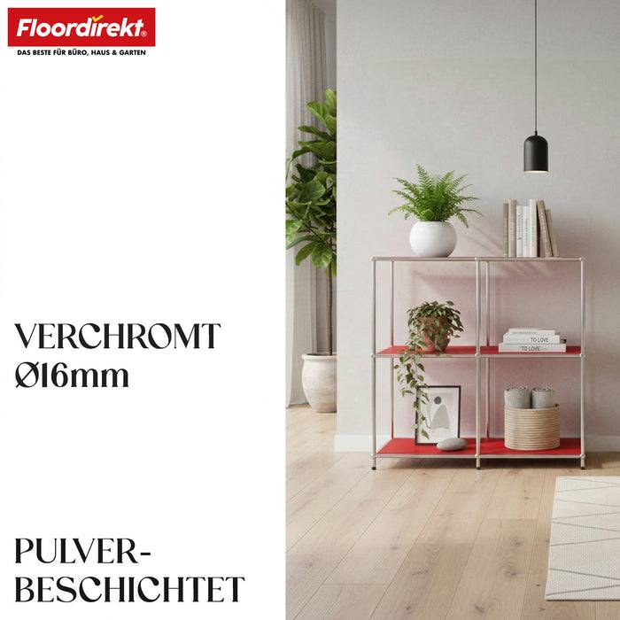 FLOORDIREKT Metallregal Concept Epure MK-027 - Offenes 3-stöckiges Sideboard & Ablageregal - Vielseitig einsetzbar - Rot