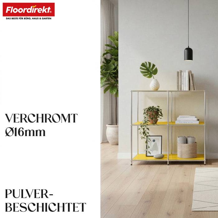 FLOORDIREKT Metallregal Concept Epure MK-027 - Offenes 3-stöckiges Sideboard & Ablageregal - Vielseitig einsetzbar - Gelb