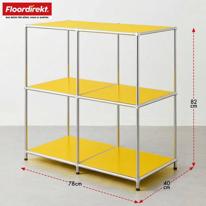 FLOORDIREKT Metallregal Concept Epure MK-027 - Offenes 3-stöckiges Sideboard & Ablageregal - Vielseitig einsetzbar - Gelb