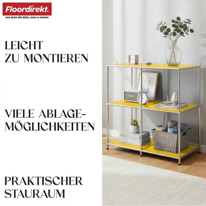 FLOORDIREKT Metallregal Concept Epure MK-027 - Offenes 3-stöckiges Sideboard & Ablageregal - Vielseitig einsetzbar - Gelb