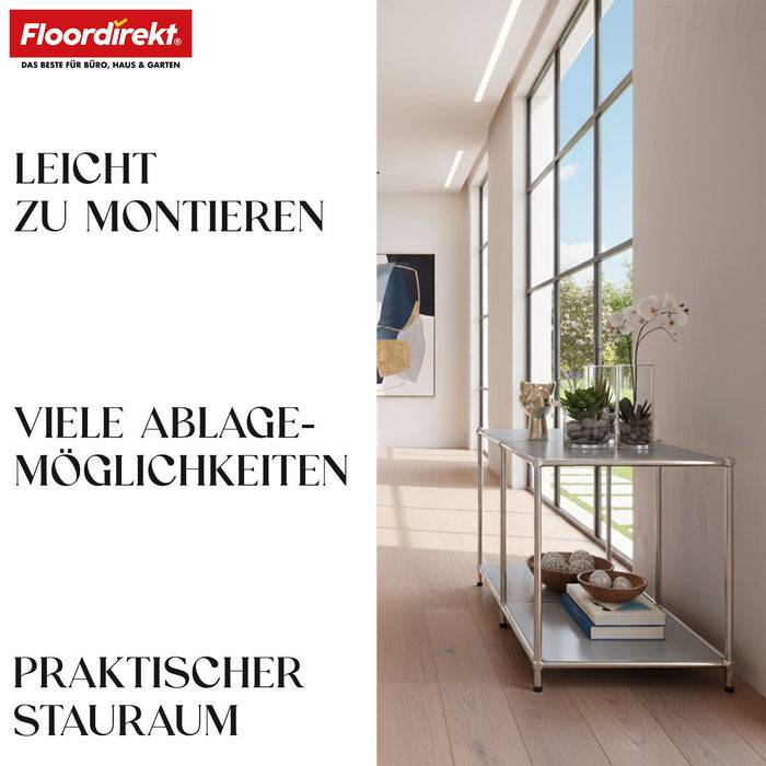 FLOORDIREKT Metallregal Concept Epure MK-016 - Offenes 2-stöckiges Sideboard & Ablageregal - Vielseitig einsetzbar - Grau