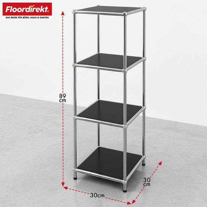 FLOORDIREKT Metallregal Concept Epure MK-005 - Offenes 4-stöckiges Aufbewahrungs- & Ablageregal - Vielseitig einsetzbar - Schwarz