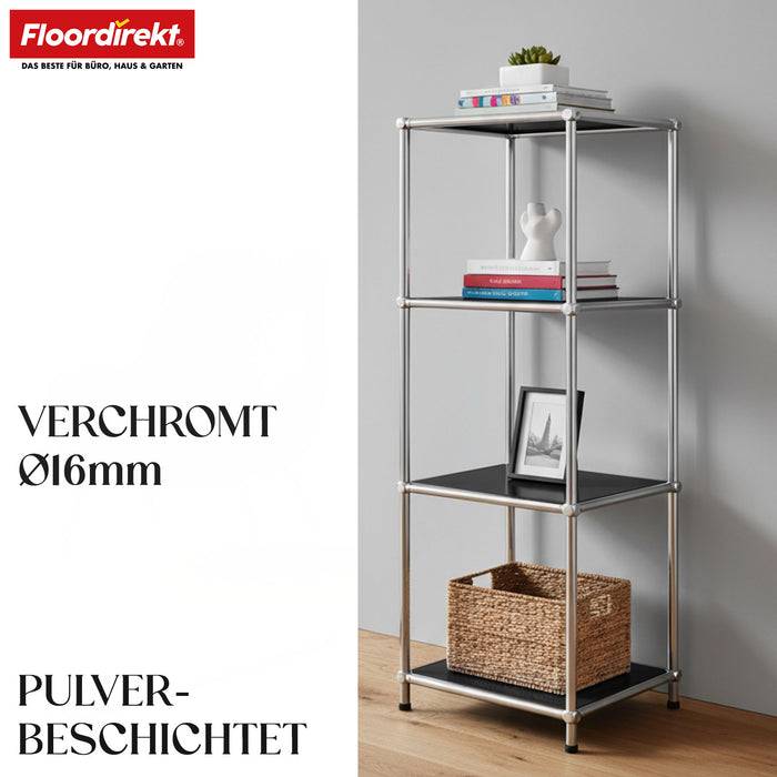 FLOORDIREKT Metallregal Concept Epure MK-005 - Offenes 4-stöckiges Aufbewahrungs- & Ablageregal - Vielseitig einsetzbar - Schwarz