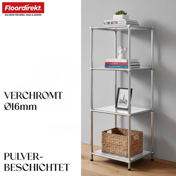 FLOORDIREKT Metallregal Concept Epure MK-005 - Offenes 4-stöckiges Aufbewahrungs- & Ablageregal - Vielseitig einsetzbar - Weiß